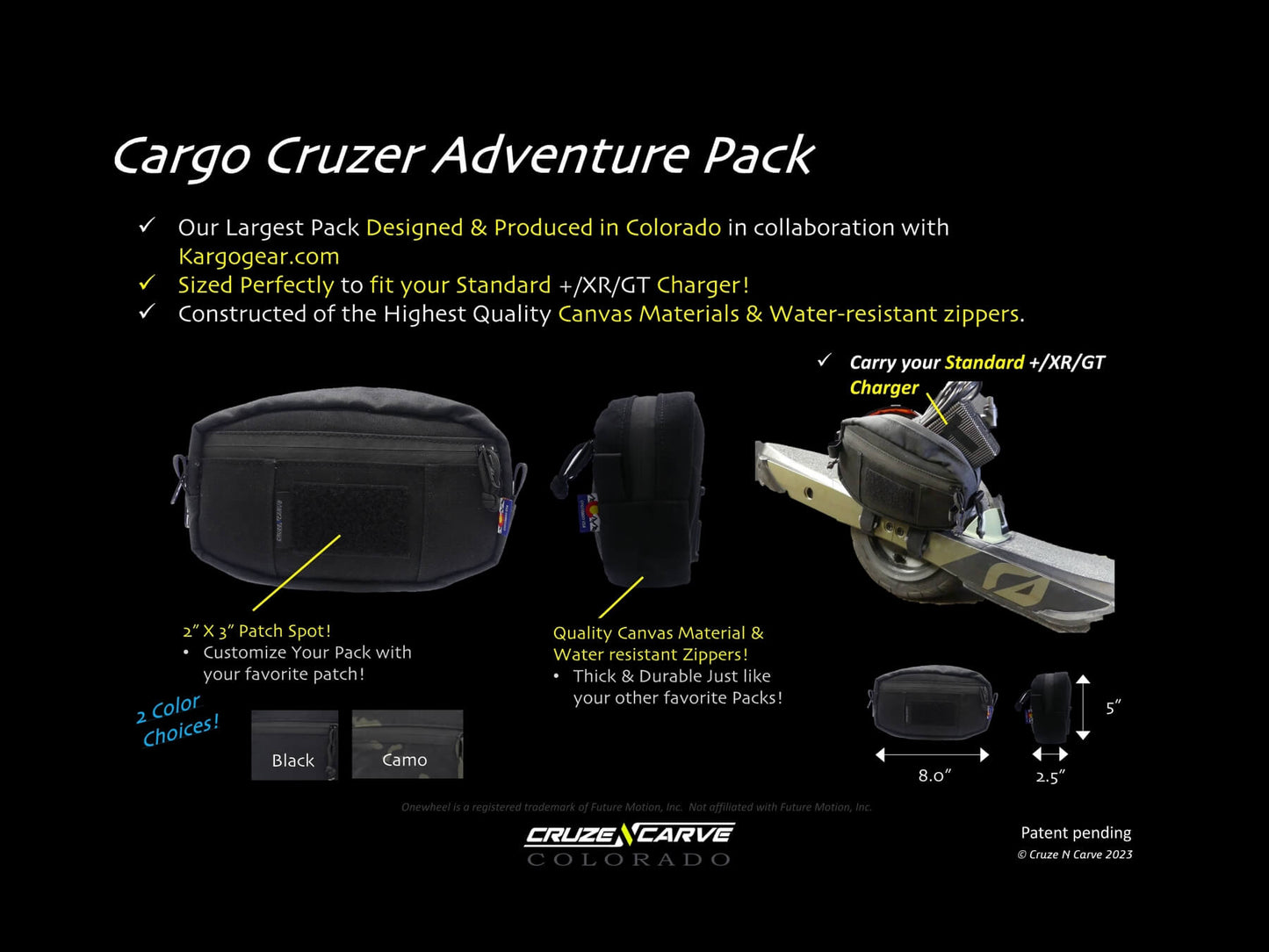 The "Cargo Cruzer" Adventure Pack (Pack Only) (Onewheel GT/GTS/XRC, Onewheel Pint X/XR/+ Compatible)